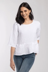 Luna Luz Peplum White Searsucker Linen Blend Ruching Top With Pockets XS - Picture 1 of 8