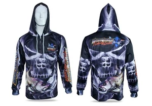Smokey Skull Jewfish Hooded Fishing Shirt Mens XS Up To 6XL + Kids 6,8,10,12 - Picture 1 of 5