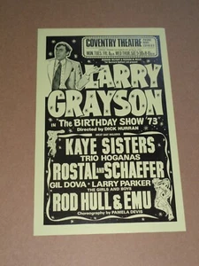 Larry Grayson 1973 Coventry Theatre Handbill (Kaye Sisters/Rod Hull & Emu) - Imagen 1 de 2