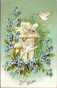 BEST WISHES Doves and Flowers embossed Postcard - Picture 1 of 2