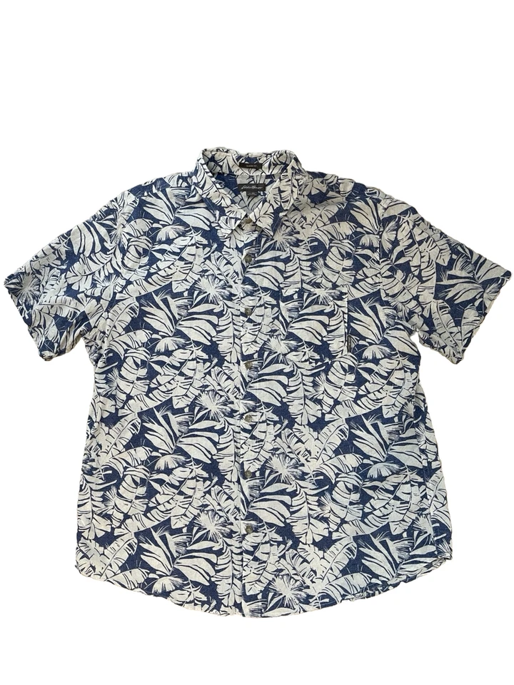 Eddie Bauer Men’s Blue Hawaiian Floral Classic Fit Relaxed Short Sleeve Shirt XL - Image 1 of 4
