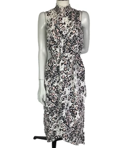 Decjuba Dress Leopard Print Size 8 Beige Black Sleeveless High Neck Faux Wrap - Picture 1 of 13