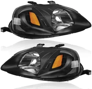 Black Fits 1999-2000 Honda Civic EK EJ LX EX SI 2/4Dr Headlights Lamp Left+Right - Foto 1 di 7