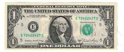 ** 1981 A $1 DOLLAR BILL A 7242 FR.1912-E  PALINDROME.  RADAR SERIAL #.  ** 🇺🇸 - Image 1 of 2