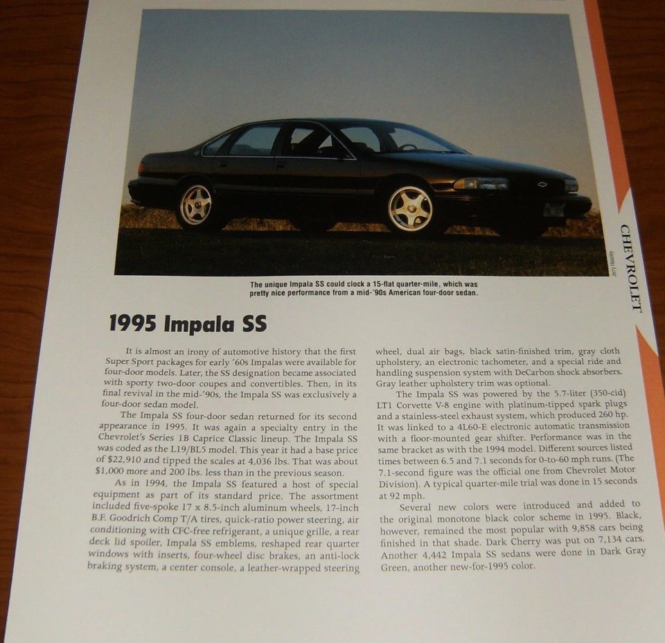 Chevy Impala SS 1995 información especificaciones foto 95 LT1 94 96 350 Foto 1 de 1