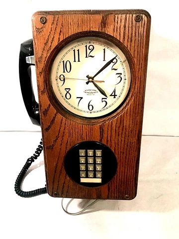 Vintage Vtg Clock Wall Mount w/ push but Phone International Time Recording Co Cover