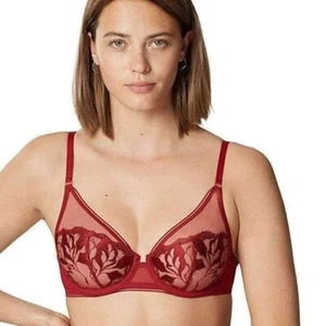 NEW Maison Lejaby 34E Red SIN Sheer Embroidered Underwire Luxury Bra $110 19133 - Picture 1 of 9