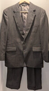 Vtg John Alexander 44R 33x29 Charcoal Stripe USA Wool Mens Jacket Pants Suit - Picture 1 of 10