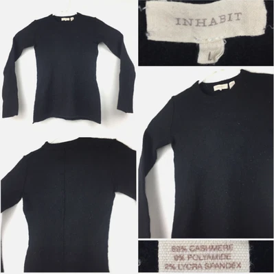 Suéter Pullover Inhabit Mujer Grande (28 en Busto) Negro Lana Cachemira-ENCOGIDO Foto 1 de 4