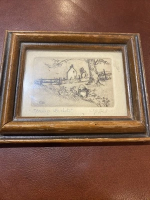 Signed Vintage Framed Ed Gifford Hand Pulled Etching Spring Buckets 4.25” X 5.25 Foto 1 de 4