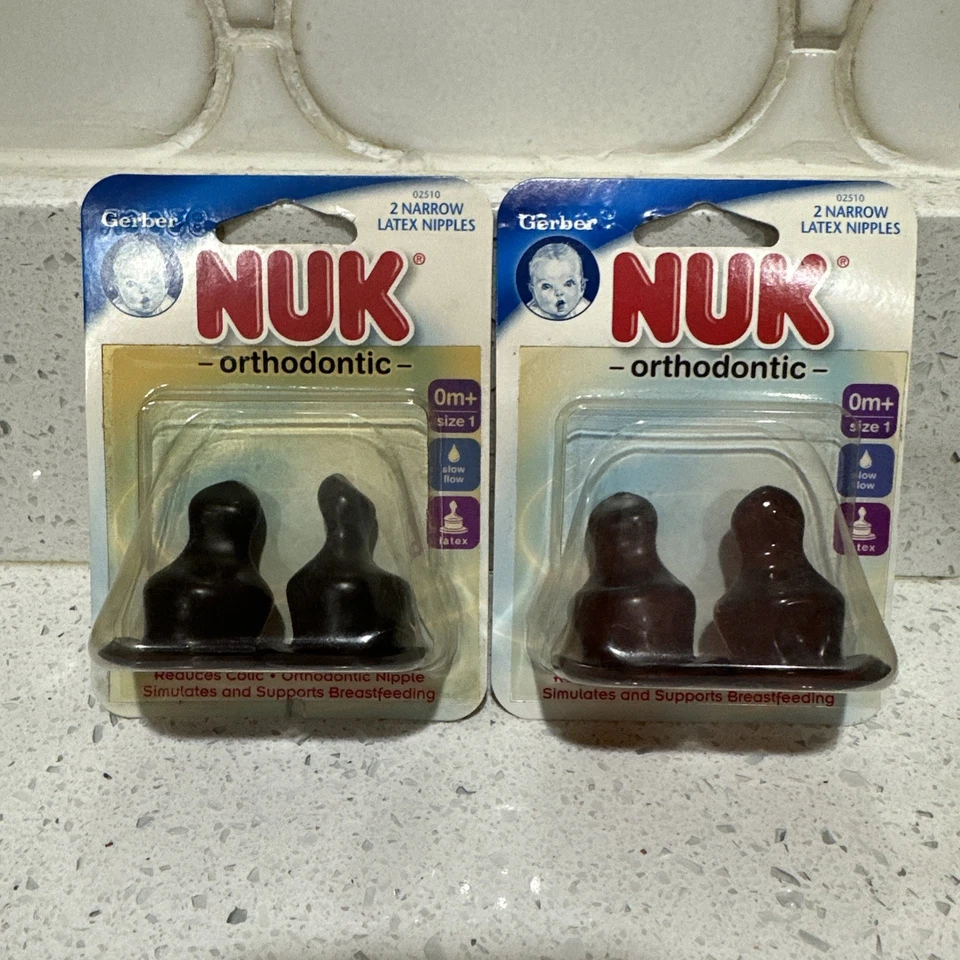 2pks NUK Orthodontic Narrow Baby Bottle Nipples Latex BPA 0 M Slow Flow 4