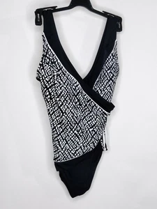 NWT St Johns Bay Swim Suit Color Black/White 1 Piece V Neck Wrap Style High Cut  - Picture 1 of 2