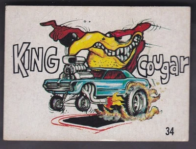 SCANLENS/DONRUSS ODD RODS STICKER NO.34,KING COUGAR,ISSUED 1968,BROWN BACK — 第 1/2 张图片