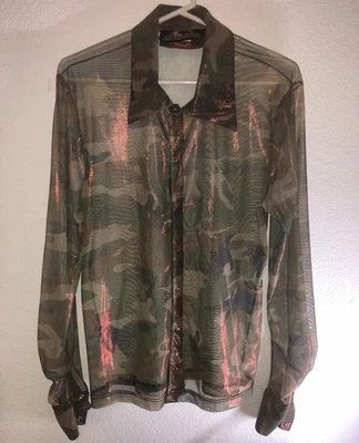 Lip Service Long Sleeve Camouflage Shirt Vintage Size M Gothic Goth Rare NWOT - Image 1 of 4