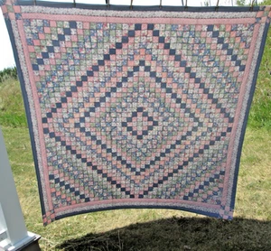Edredón completo acolchado vintage 80x80 puntada cuadrado floral retazos azul rosa pastel - Imagen 1 de 16