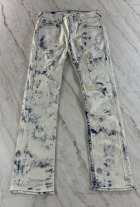 True Religion Straight Jeans Men's 29x34 Acid Wash Flap Pockets White Blue Denim - Picture 1 of 5