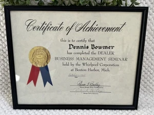 Certificado Whirlpool 1965 - Seminario de gestión empresarial de concesionarios Premio Bowmer - Imagen 1 de 4