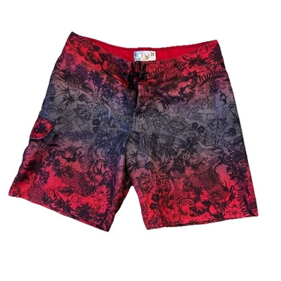 OP Board Shorts Negro y Rojo Punk Gótico Y2K Hombre Talla 38 California Años 2000 Foto 1 de 4