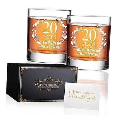 Perfectinsoy 20 Años Feliz Aniversario Whisky Vaso Set Regalo, 20º  Foto 1 de 4