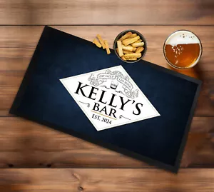 Personalised Blue Bar Runner mat - with any name Gin, Cocktail Beer bar mat GB99 - Picture 1 of 6