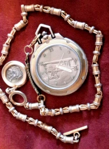 Unique - Biplane Pocket Watch Awclcwt with Chain and Ben-Amun coin - Picture 1 of 6