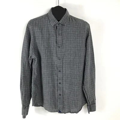 UNTUCKit Chauvin Wrinkle-Free Shirt Men's Large Gray Check 100% Linen Casual - Image 1 of 4