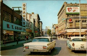 FITCHBURG, MASSACHUSETTS - BUSY BUSINESS DISTRICT - VINTAGE POSTCARD - Picture 1 of 2