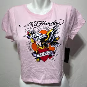 Ed Hardy XL Junior Girls Pink Medium Women's Shirt Eagle Print New NWT - Picture 1 of 7