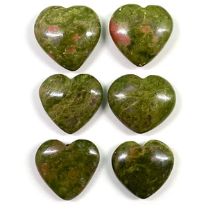 6 Pcs Natural Unakite Jasper 25-29mm Heart Shape Loose Cabochon Gemstones Lot - Picture 1 of 18