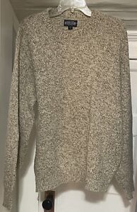 Vintage Lands End Men’s Beige Sweater Wool Blend Long Sleeve Pullover Large L