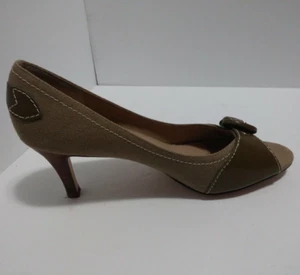 Worthington Shoes Womens 8.5 Beige Linen Leather Open Toe Pumps 2.75" Heel Fancy - Picture 1 of 9