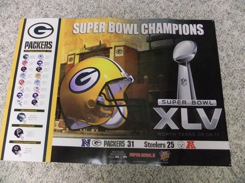 L#759  2011 Green Bay Packers Super Bowl XLV poster, Aaron Rodgers, EX condition Cover