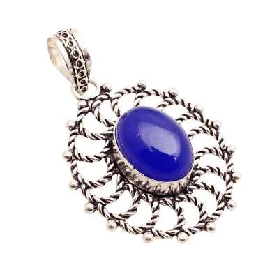 Chalcedony Gemstone 925 Silver Plated Pendant Handmade Jewelry Gift 1.57" P12608 - image 1 of 3