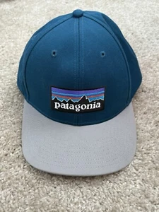 Patagonia P-6 Logo Roger That Hat Mid Crown Teal & Grey Adjustable Cap - Picture 1 of 5