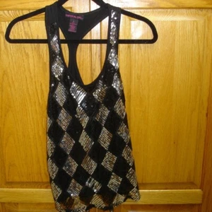 MATERIAL GIRL SEQUINS RAZORBACK TANK TOP BLACK S - Picture 1 of 7