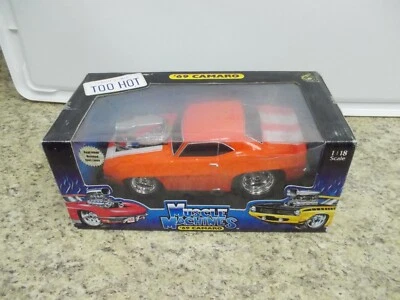 Muscle Machines 1969 Orange Camaro w/ W.S. Cast Metal Car 1/18 NIB In TOOHOT Box - Image 1 of 4