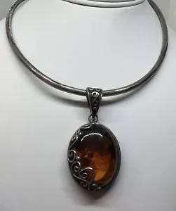 Collana con ciondolo ambra baltica grande argento sterling 18” vintage pendente collare - Foto 1 di 4
