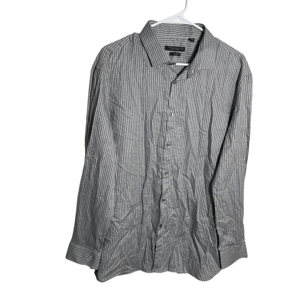 Camisa John Varvatos Para Hombre 17 34/35 Calce Ajustado Rayas Abotonada Cuello Gris Foto 1 de 4