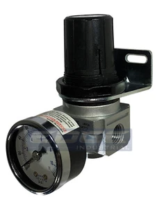 1/4" INDUSTRIAL GRADE IN LINE MINI PRESSURE REGULATOR COMPRESSED AIR WITH GAUGE - Picture 1 of 8