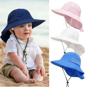 Spring Summer Baby Hat Beach Sun Protection Neck Kids Bucket Hats for Girls Boys - Picture 1 of 29