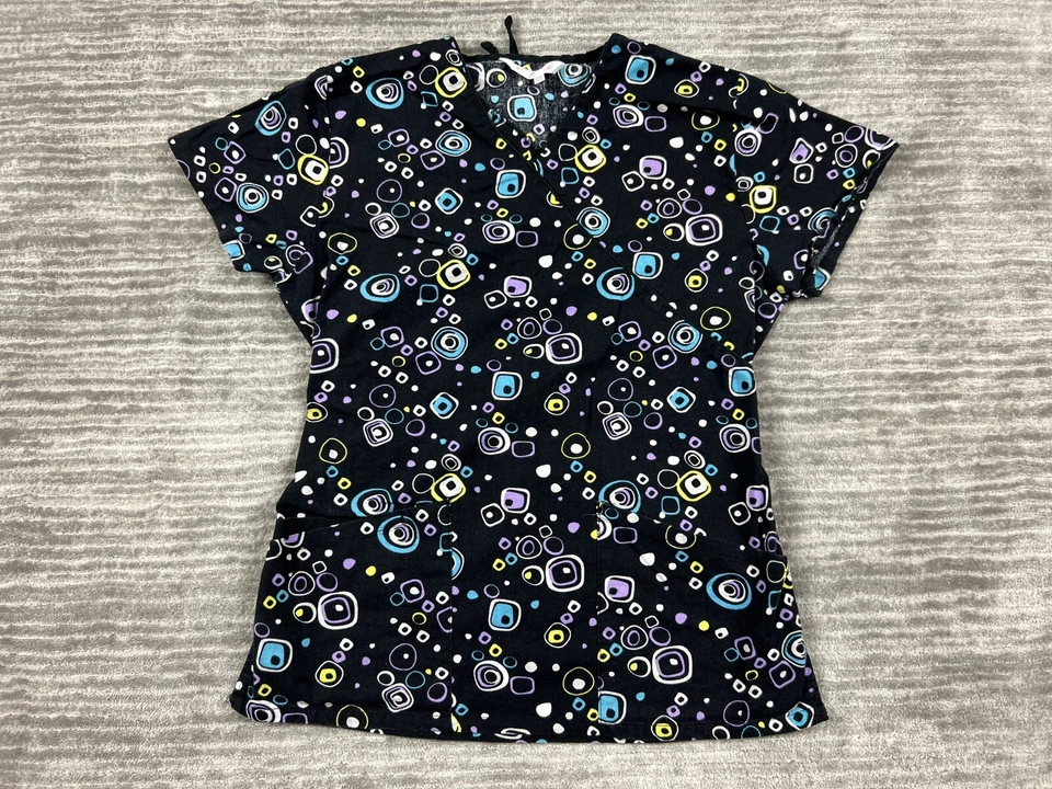 I Heart Scrubs Top Womens Extra Small Multicolor Short Sleeve 100% Cotton - Image 1 of 4