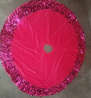 WONDERSHOP CHRISTMAS PINK VELEVET & SEQUIN TREE SKIRT FABRIC HOLIDAY DECOR  - Image 1 of 4