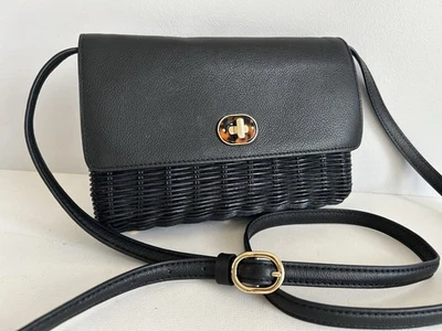 Bolso BOLSO TALBOTS WICKER Ratán Y Cuero Negro Elegante Calidad Foto 1 de 4