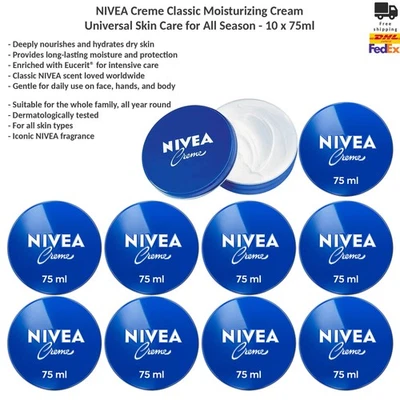 NIVEA Creme Classic Moisturizing Cream Universal Skin Care for All Seasons x10 - Image 1 of 4