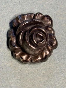 Vintage Metalized Plastic Rose Button Black & Silver  Large 27mm Victorian - Picture 1 of 8