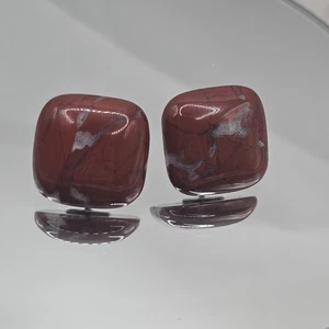 Vintage rote Jaspis Stein Ohrstecker Damen quadratisch Post durchbohrt schlicht Boho Schmuck - Bild 1 von 6