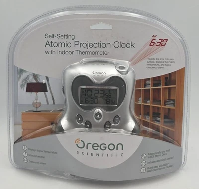 Oregon Scientific Self-Setting Atomic Projection Clock w/ Thermometer (New, NIB) - Image 1 of 2