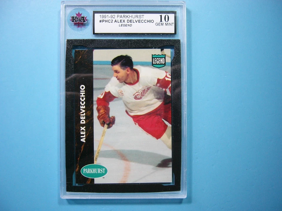 1991/92 PARKHURST NHL HOCKEY CARD #PHC2 ALEX DELVECCHIO LEGEND KSA 10 GEM MINT - Image 1 of 4
