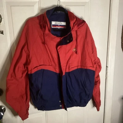 ESTILO YACHT ROCK: Chaqueta cortavientos deportiva vintage de algodón regata de bloques de color, M  Foto 1 de 4