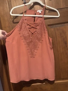 Nine Britton Araminta Lace Coral Racerback Tank Top Size L - Picture 1 of 5